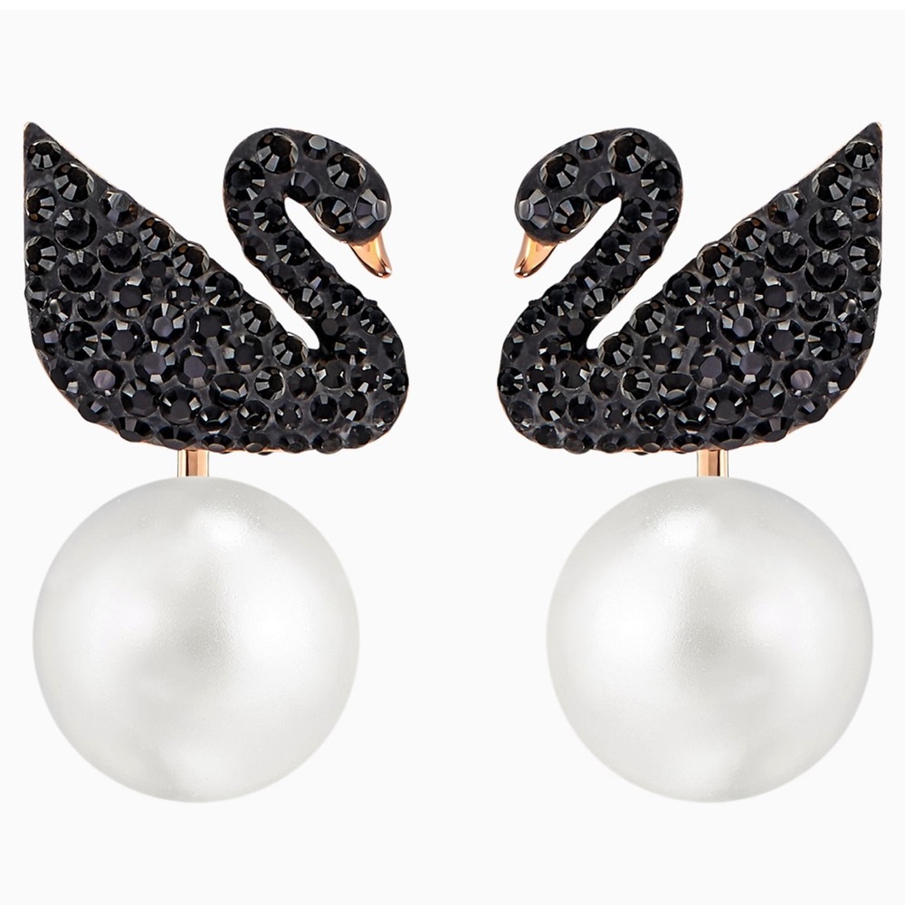Brand new Swarovski black swan with pearl earrings
